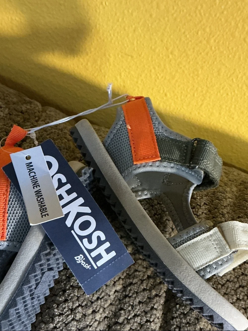 Oshkosh Kids' Open-Toe Sport Sandals in Gray & Orange nwt sz 10 Velcro to close
